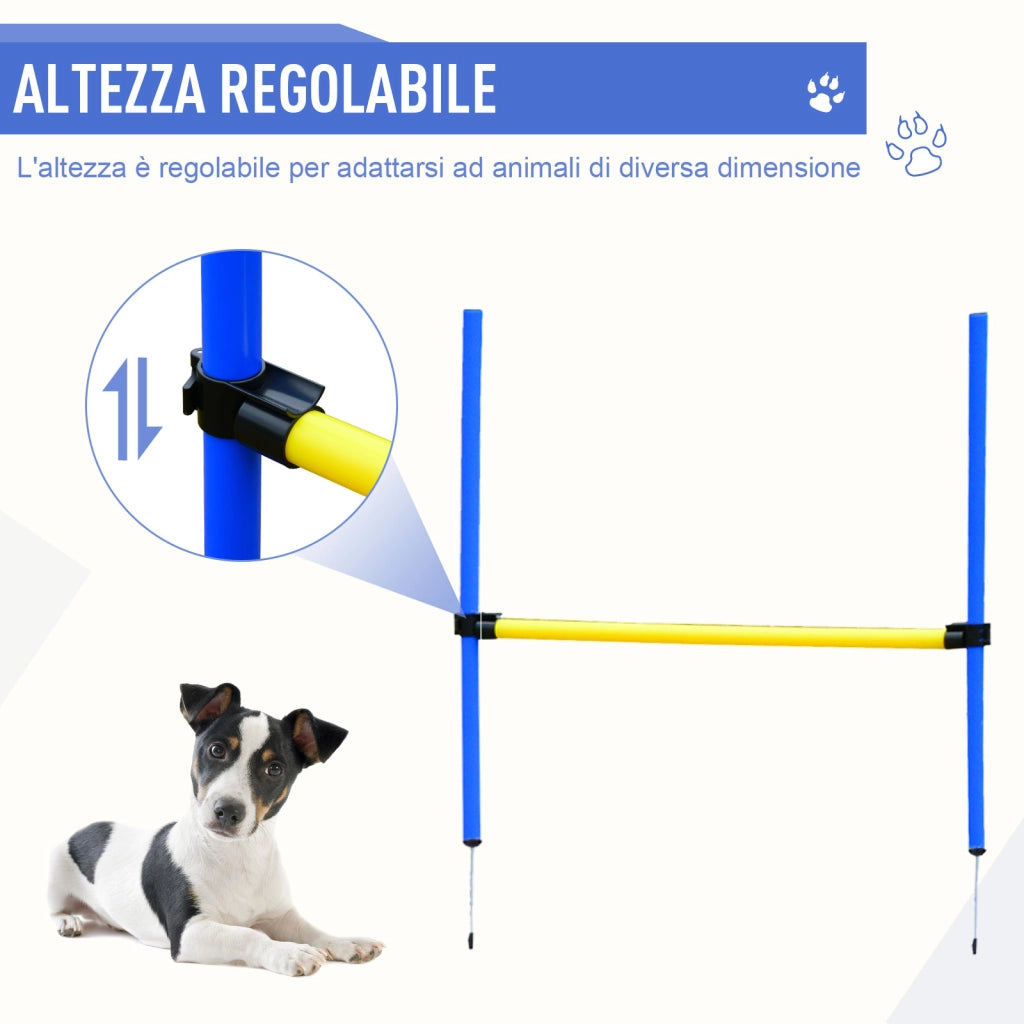 EasyComfort Set Agility Dog per Addestramento Cani con Tunnel, Slalom e Ostacolo, Sacca di Trasporto, Giallo e Blu