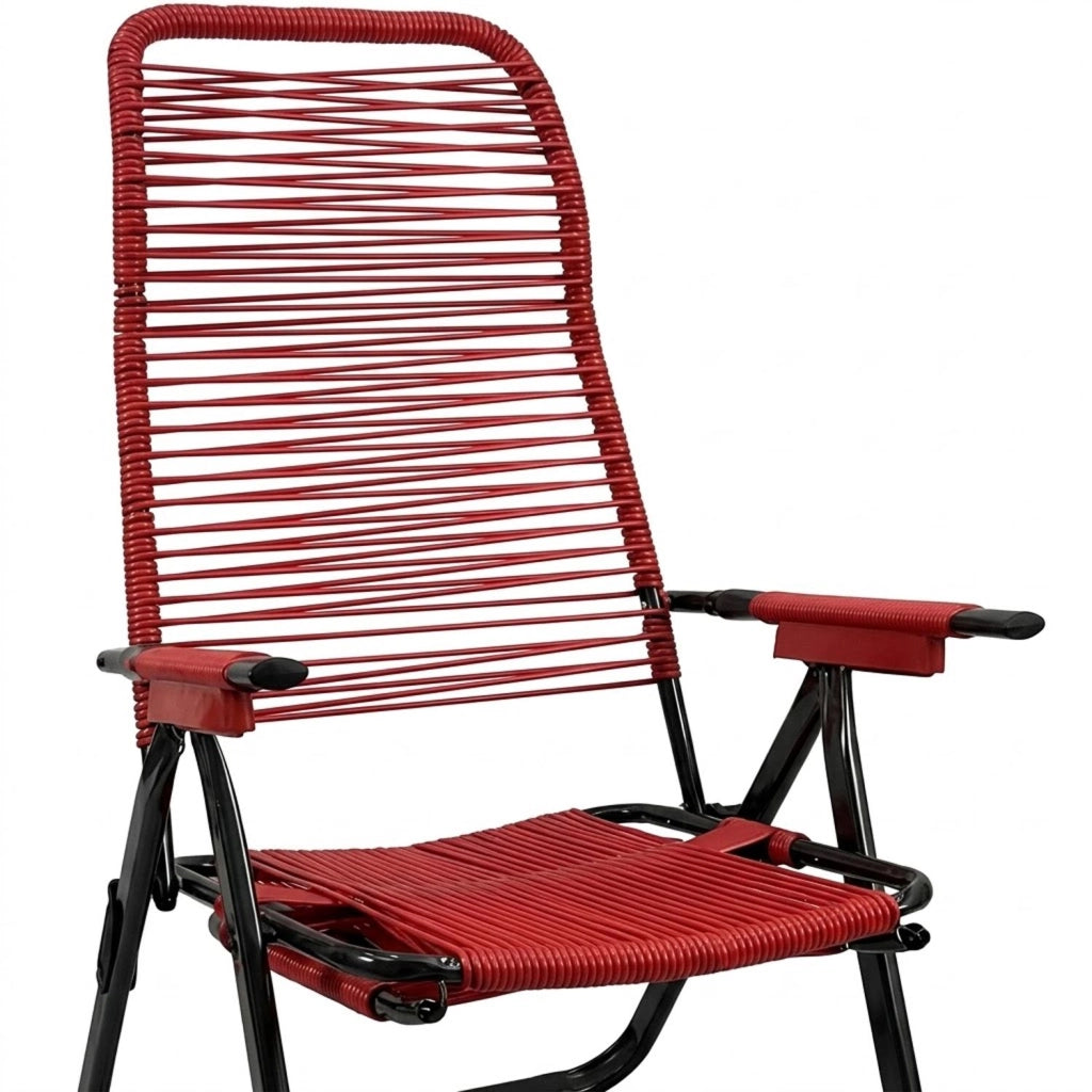 Marvin Sdraio Cordonata con Poggiapiedi Sedia a Sdraio da Giardino Filo in Pvc Pieghevole Metallo Poltrona Relax d Rosso