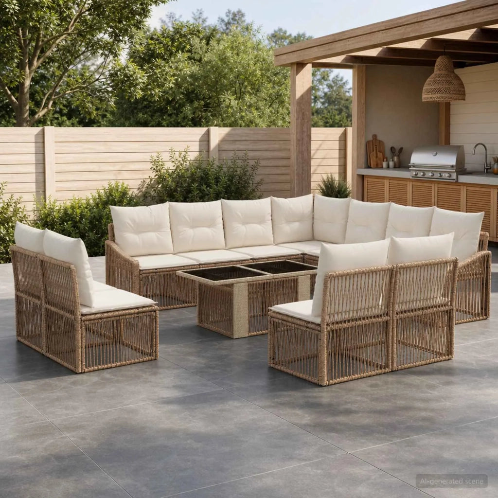 Set Divano da Giardino 12 pz Beige e Bianco Crema polyrattan 3437268