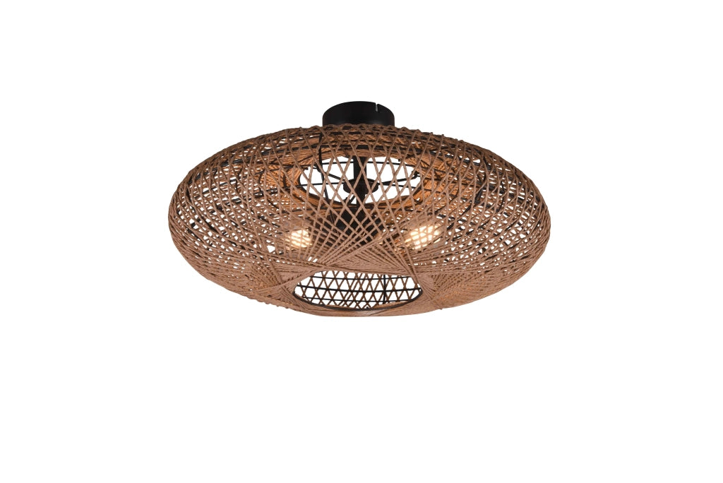 Plafoniera LED, metallo e sisal, nero, D 52 cm, Hedda