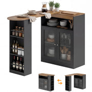Tavolo da Pranzo Allungabile Girevole 90¡ã con Ripiani e 2 Ante in Vetro ¨C Xylo ¨C 150x80x105,5 cm Nero e Naturale