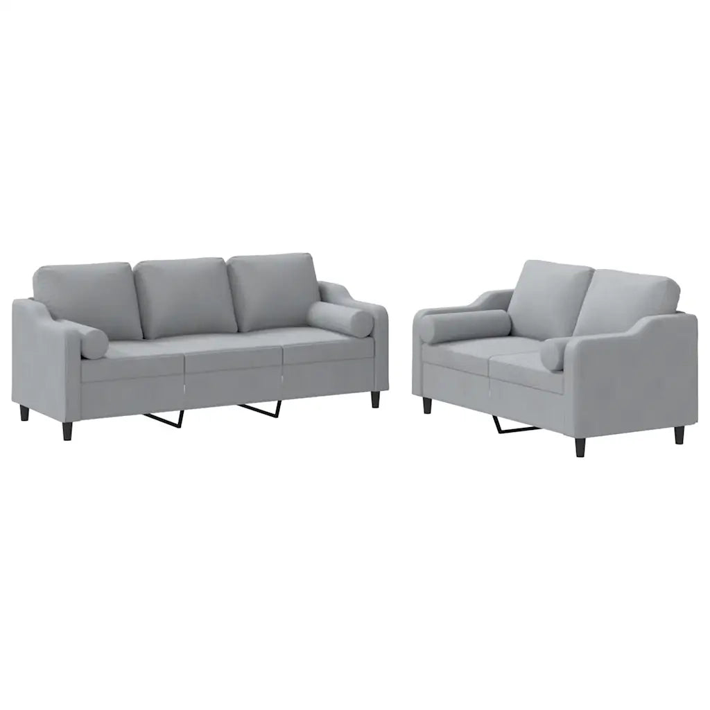 Set Divani 2 pz con Cuscini Grigio Chiaro in Tessuto 3201850