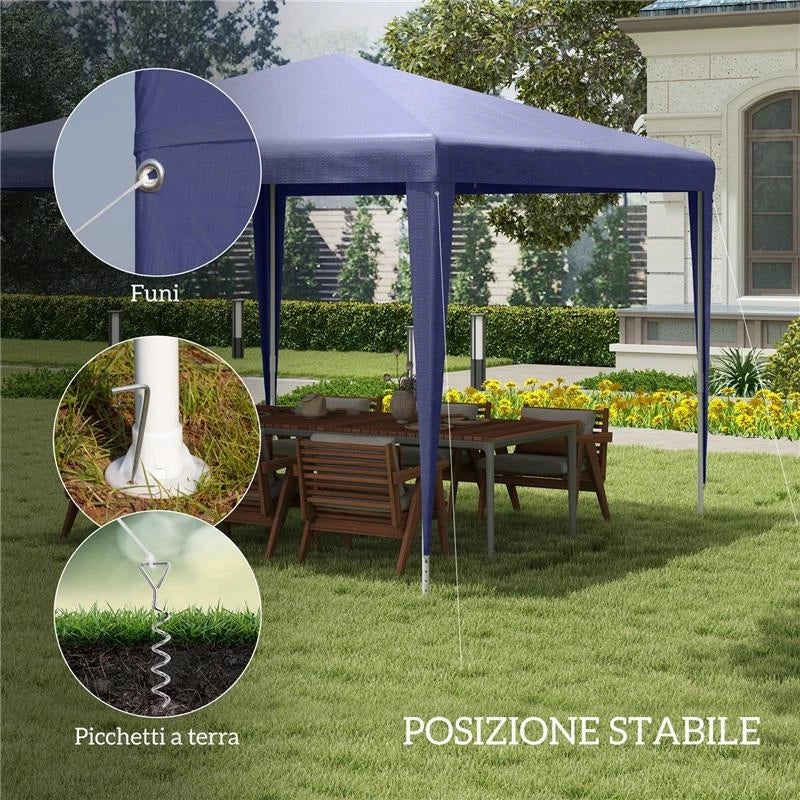 GAZEBO DA GIARDINO 3X3 M PIEGHEVOLE E PORTATILE CON COPERTURA ANTI UV BLU