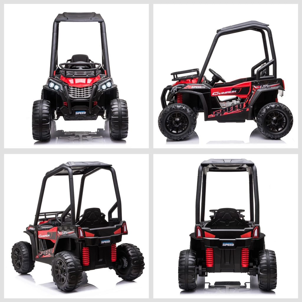 EasyComfort Macchina Elettrica per Bambini 12V, Velocità 3-6km/h, Quad Elettrico Mini con Doppio Motori, USB, Lettore MP3 e Telecomando, 118x76x104cm, Rosso e Nero