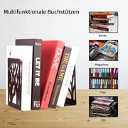 Supporto in Metallo per Libri 3 Pezzi - Custodia per CD e DVD - Stand per Libri Decorativa per Libri Grossi - Fermacarte per Libri in Casa con Osservatorio per Penna - Nero