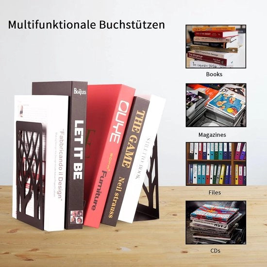 Supporto in Metallo per Libri 3 Pezzi - Custodia per CD e DVD - Stand per Libri Decorativa per Libri Grossi - Fermacarte per Libri in Casa con Osservatorio per Penna - Nero