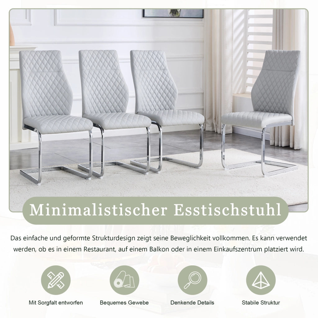 Sedia da pranzo set da 2 in pelle PU con schienale alto e seduta imbottita, struttura in metallo, grigio chiaro