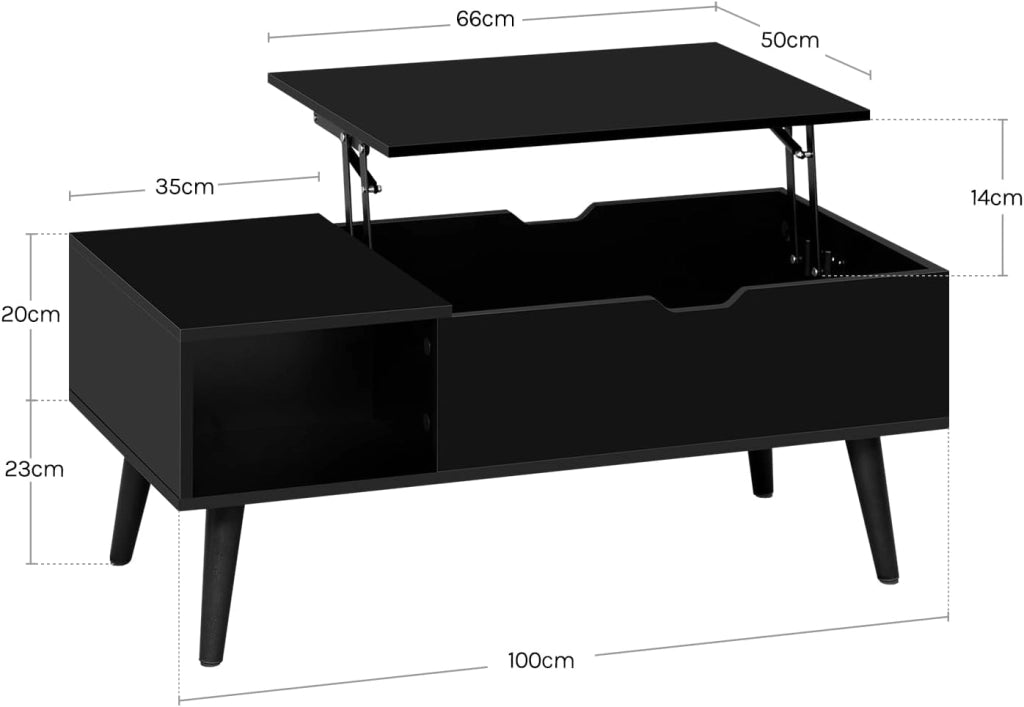 Tavolino da Caffè Sollevabile e Allungabile, Tavolo con Spazio Interno e Scomparto Aperto, Tavolino da Salotto per Soggiorno, 100x50x(43-57) cm, Nero, BTS26sz