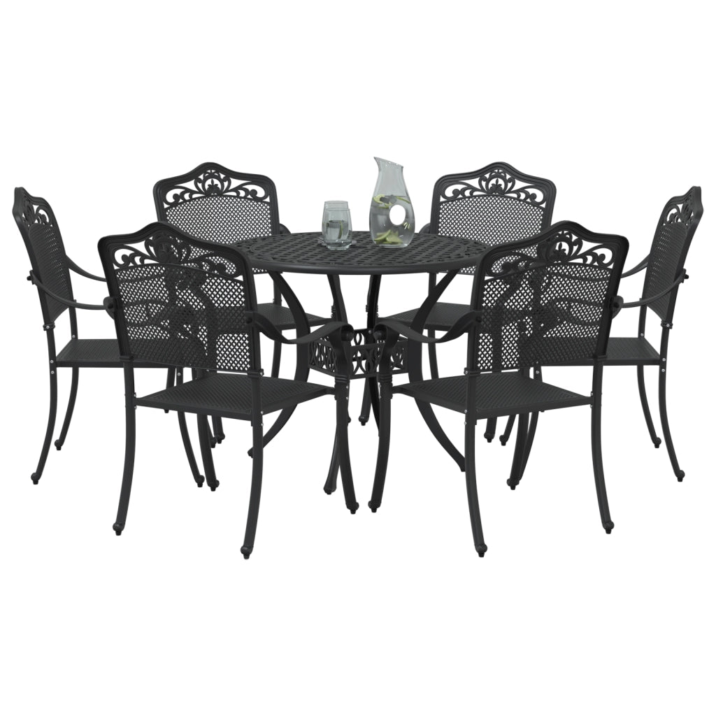 Set da Pranzo da Giardino 7 Pezzi in Alluminio Nero di