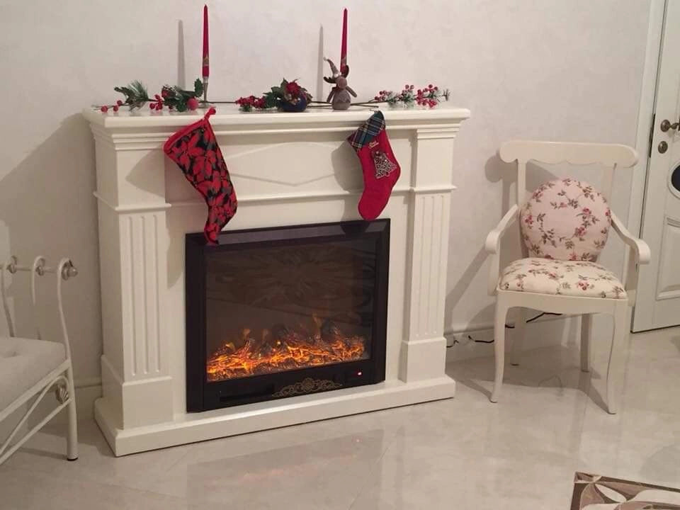 Camino Elettrico da Pavimento 110x130x33 cm Effetto Fiamma 1500W Atena Panna