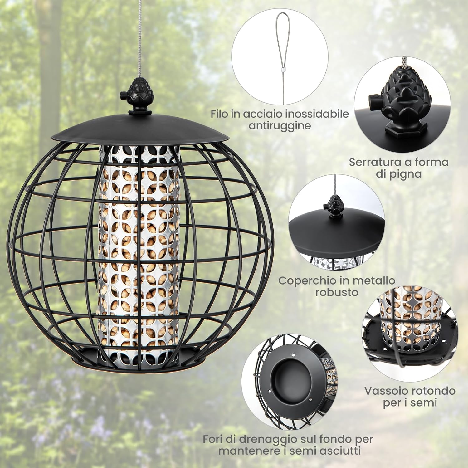 Mangiatoia per Uccellini da Esterno Antiscoiattolo, Mangiatoia per Uccelli Selvatici in Metallo Resistente, Ideale per Giardino, Balcone e Terrazza, Capacità 3 KG