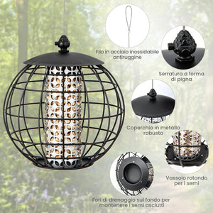 Mangiatoia per Uccellini da Esterno Antiscoiattolo, Mangiatoia per Uccelli Selvatici in Metallo Resistente, Ideale per Giardino, Balcone e Terrazza, Capacità 3 KG