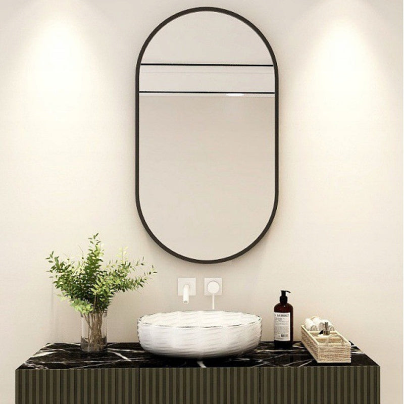 Grande specchio ovale da bagno, soggiorno, camera da letto, nero, industriale, 75x40 cm