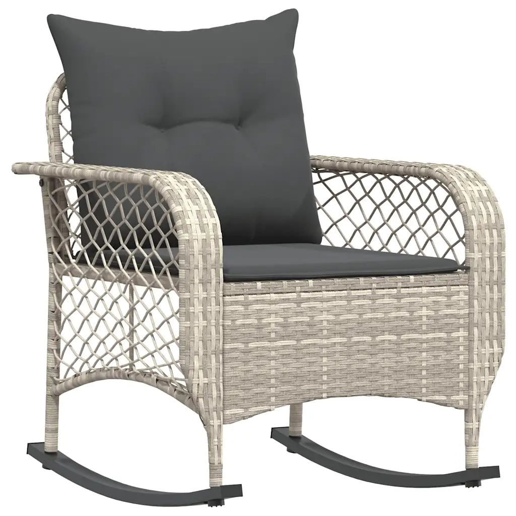 Sedia a Dondolo Giardino con Cuscini Polyrattan Grigio Chiaro