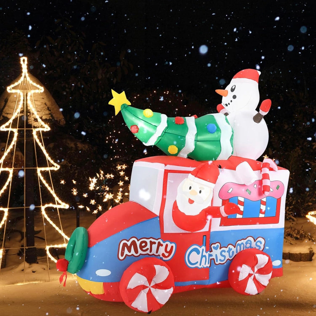 Decorazioni Natalizie, Babbo Natale Gonfiabile in Auto 177 CM, con Pupazzo di Neve, Albero di Natale, Luce LED Incorporata, Addobbi Natalizi per Esterno Interno per Casa, Giardino, Cortile