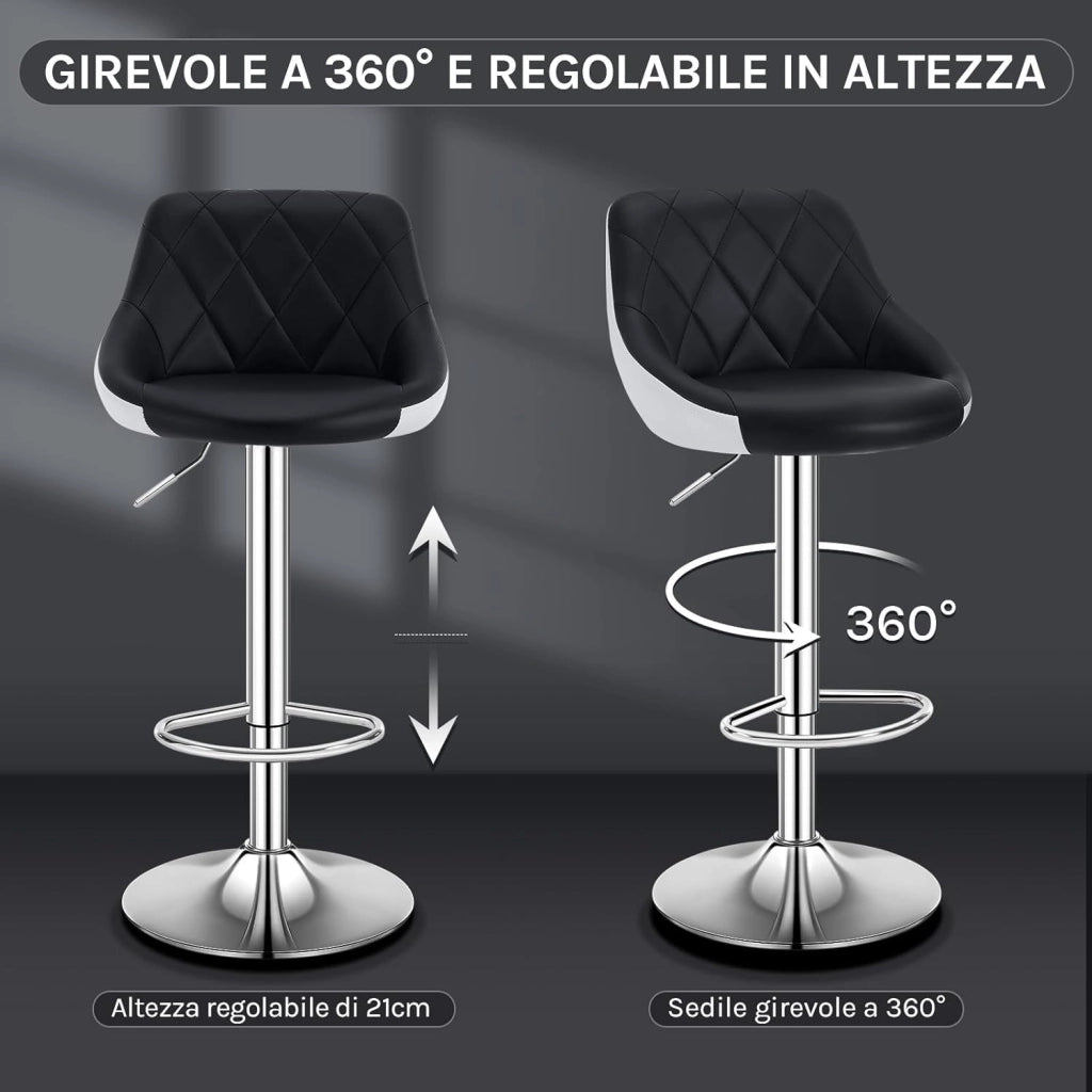 Sgabello cucina, Sgabello da Bar, Sedia da Bar Girevole Regolabile in Altezza, con Schienale Poggiapiedi, in PU, Nero, BH30sz-1