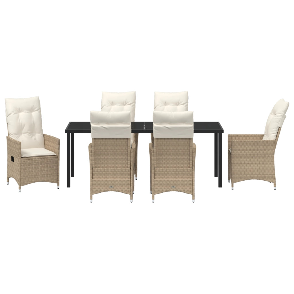 Set da Pranzo da Giardino in 7 Pezzi con Cuscini Beige Rattan in Poly