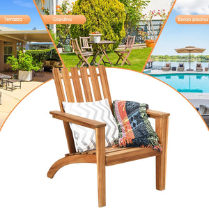 Sedia da Giardino in Legno, Sedia Bassa con Braccioli da esterno, Poltrone per Cortile, Piscina, Balcone e Giardino, Capacità di Carico 160 kg, 73 x 68 x 85cm (Naturale)