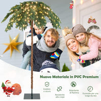 Albero di Natale da 180 cm, Albero di Natale con Luci e a Forma di Palma, con 250 Luci LED Bianco Caldo, 813 Rami, Struttura a Cerniera e Supporto, Ideale per Casa e Negozio