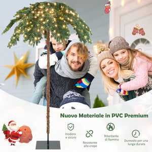 Albero di Natale da 180 cm, Albero di Natale con Luci e a Forma di Palma, con 250 Luci LED Bianco Caldo, 813 Rami, Struttura a Cerniera e Supporto, Ideale per Casa e Negozio