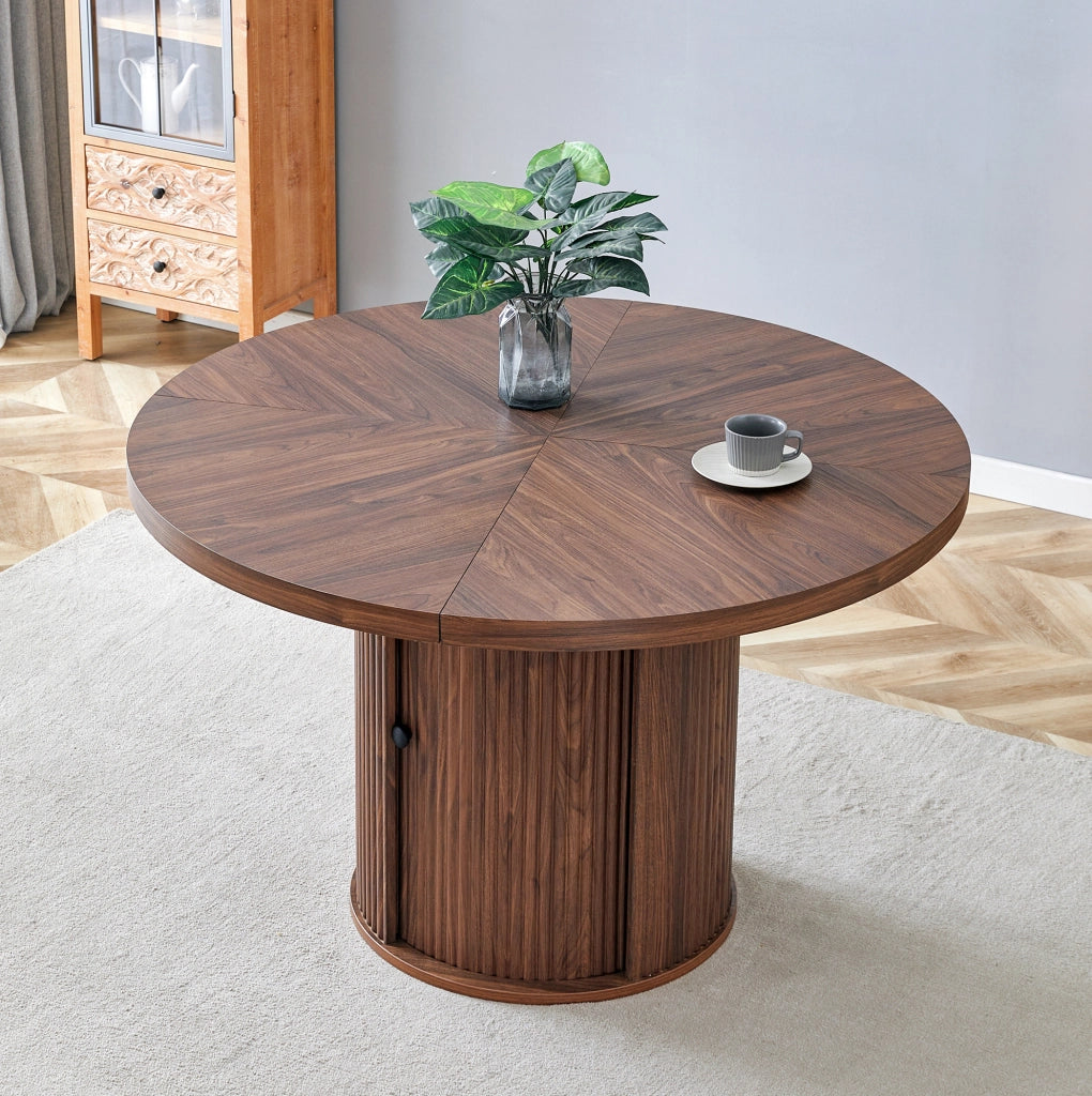 Tavolo da pranzo rotondo 115 cm noce con vano contenitore
