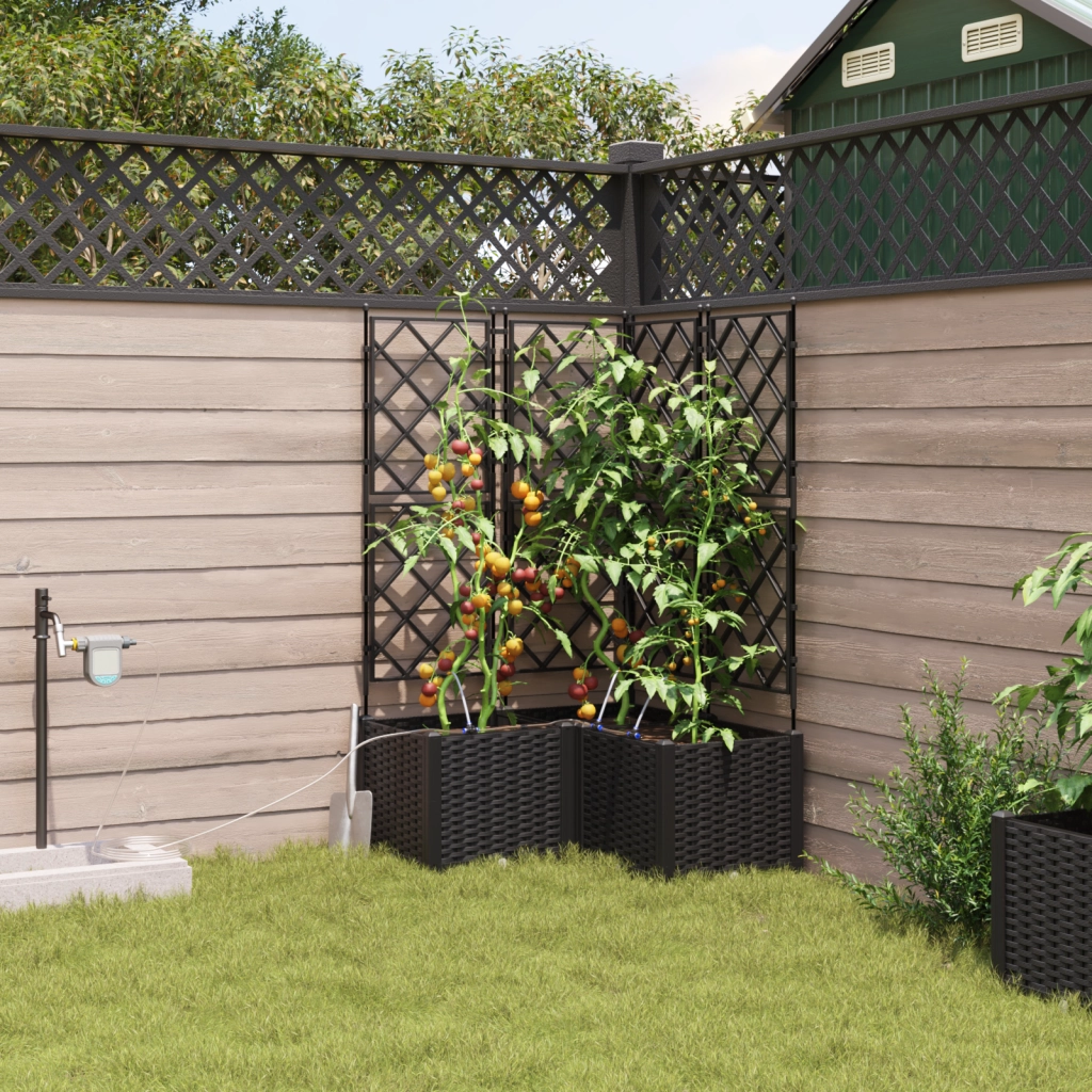 Vasi da Giardino con Sistema di Irrigazione 3 pezzi Nero