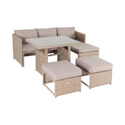 Set tavolo da giardino con pouf a incasso con 6 posti, marrone