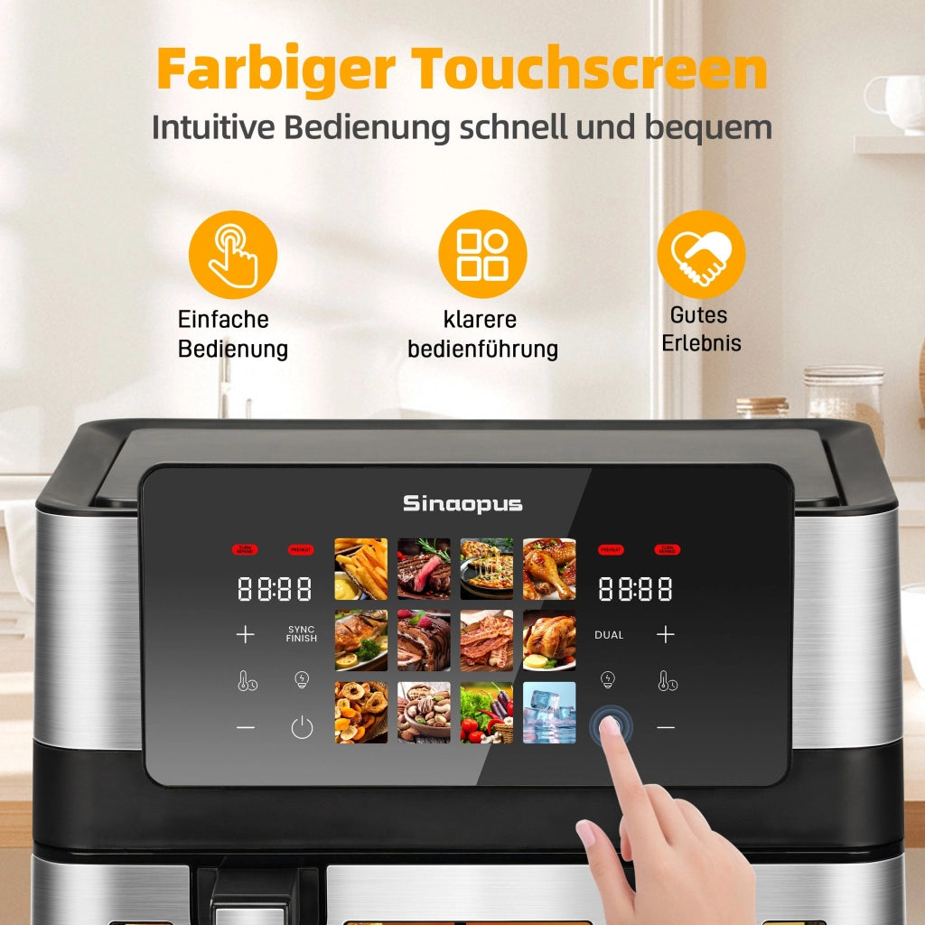 Friggitrice ad aria a camera singola/doppia da 8,5 litri, 12 programmi, con obl¨° di visualizzazione, 2 camere, touchscreen, temperatura massima 200¡æ