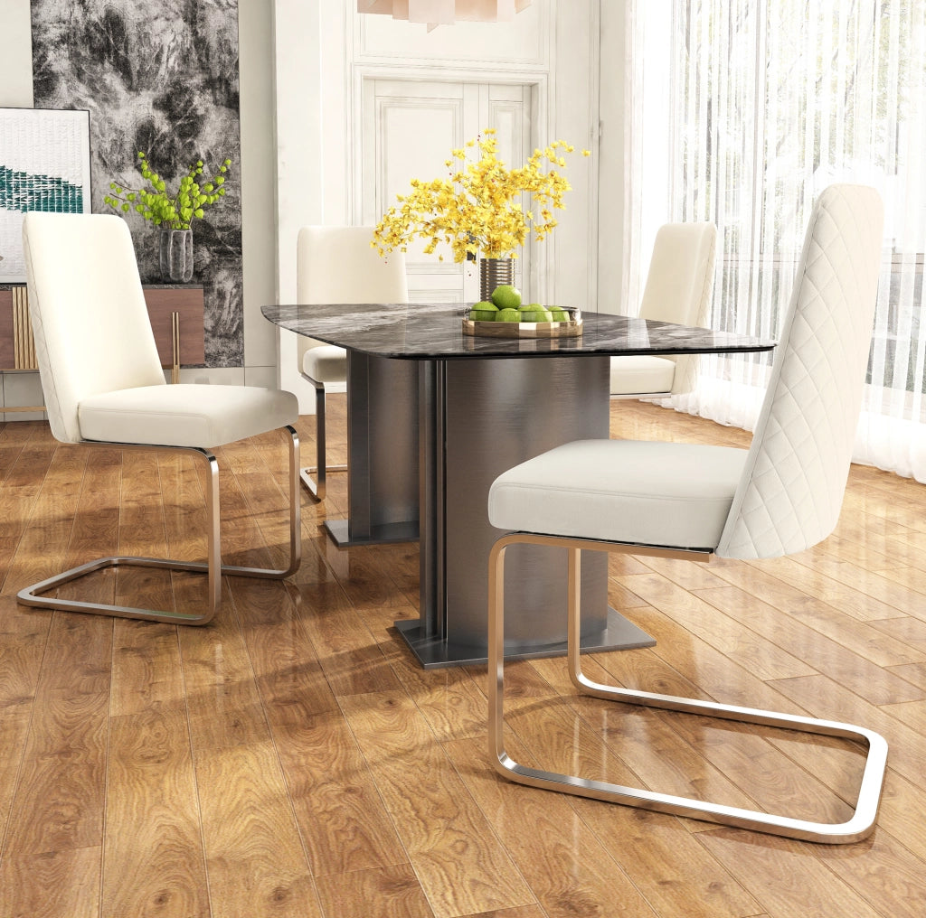 Set di 6 sedie da pranzo in velluto con schienale a rombi e gambe in metallo beige
