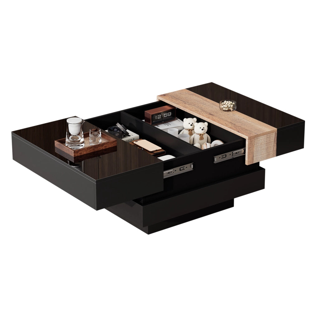 Tavolino da Salotto Quadrato Estensibile con Vano Contenitore ¨C Xylo ¨C Nero, MDF Lucido, 70x70x39