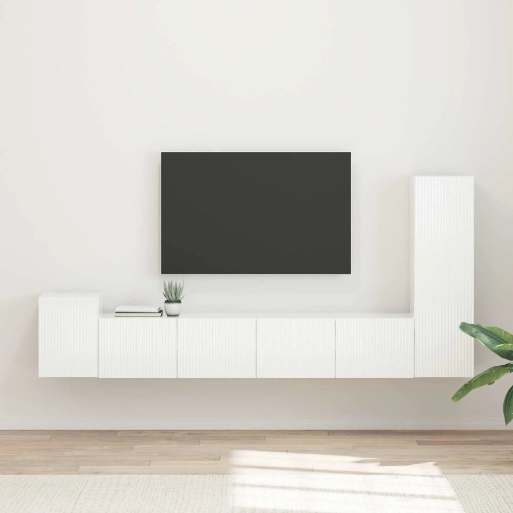 Set mobile TV 3 pcs Bianco Lucido Legno multistrato