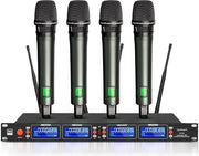 Set di microfoni wireless professionale 4 canali per karaoke con ricezione fino a 100 m per eventi da palco e matrimoni