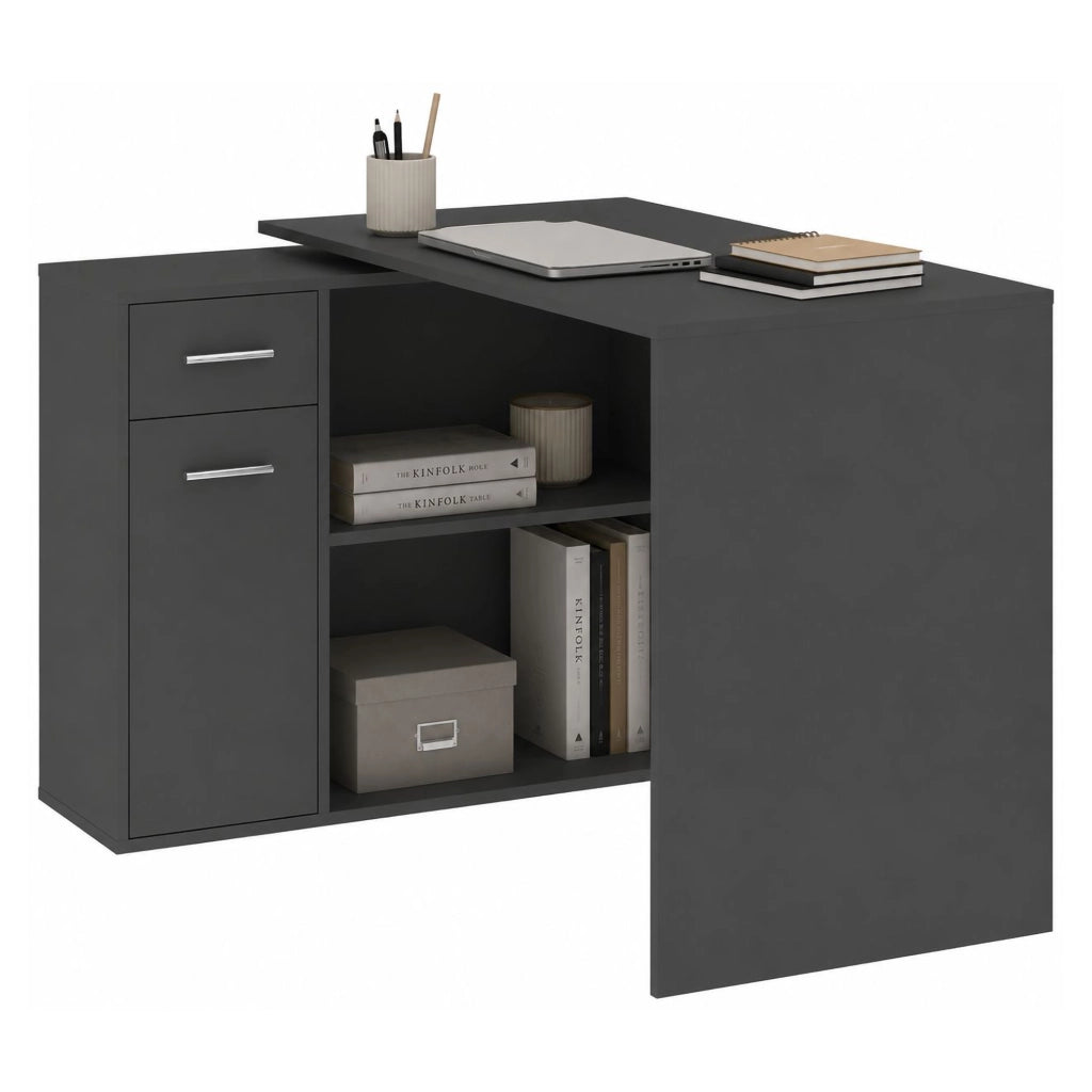Linaza, Scrivania Angolare, 120x92x74h cm Nero Antracite