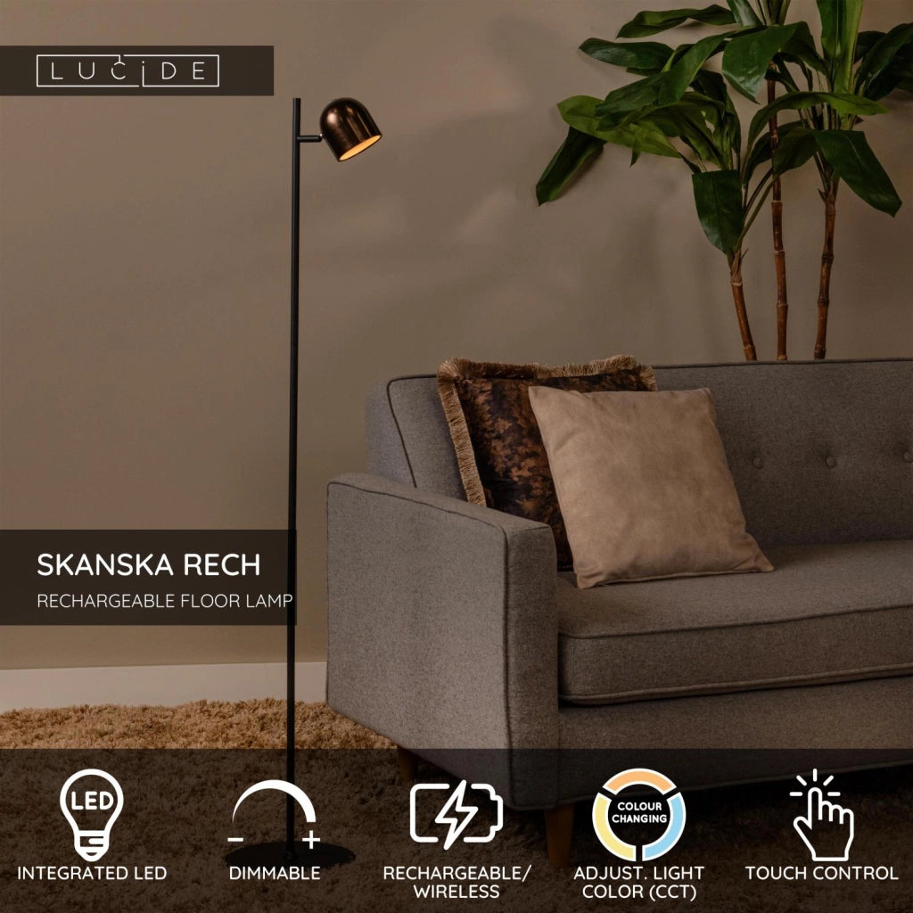 Lampada da terra SKANSKA LED IP44 caffè nero Lucide