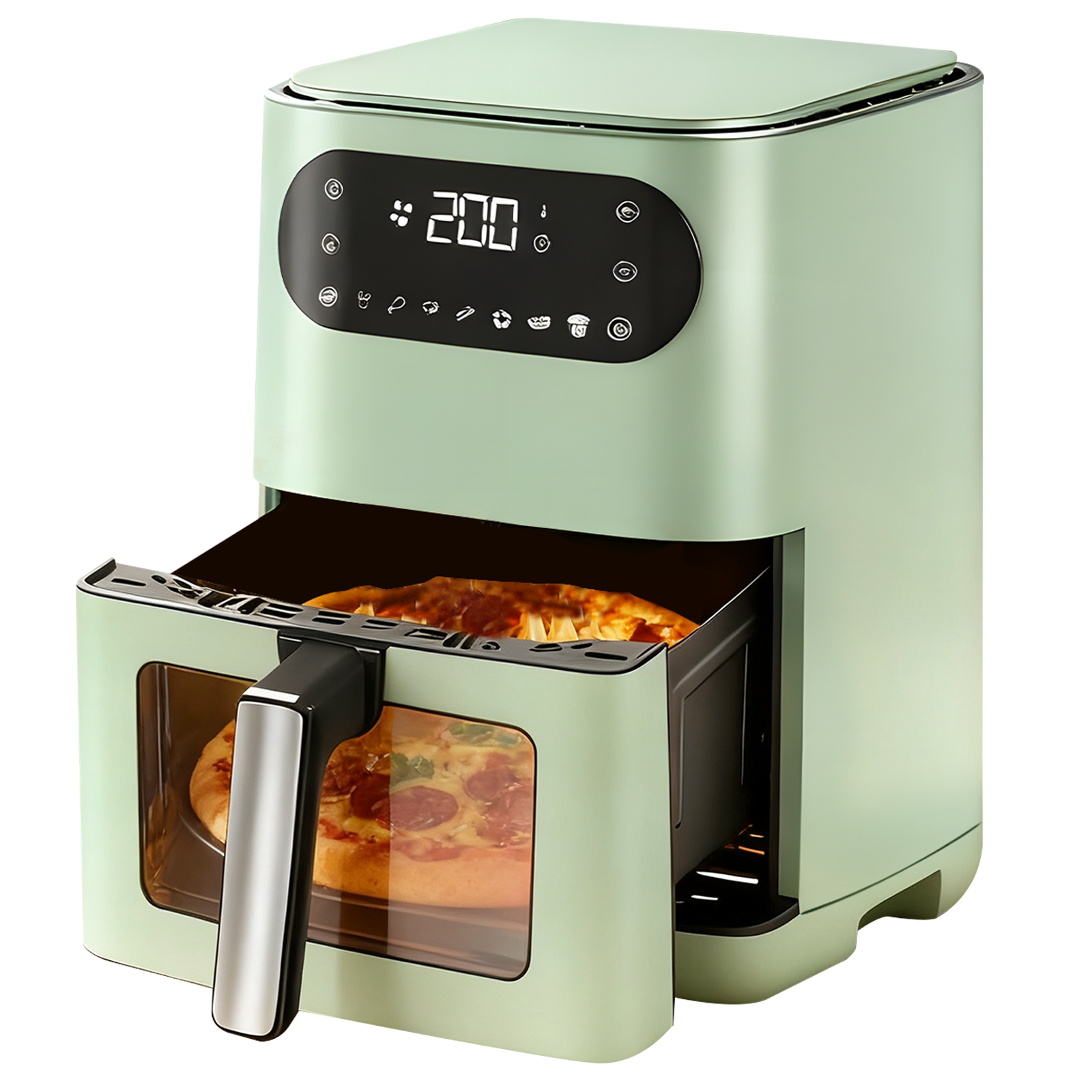 ZMH Friggitrice ad aria calda verde 6L Airfryer Cestello singolo Finestra di visualizzazione 7 programmi di cottura