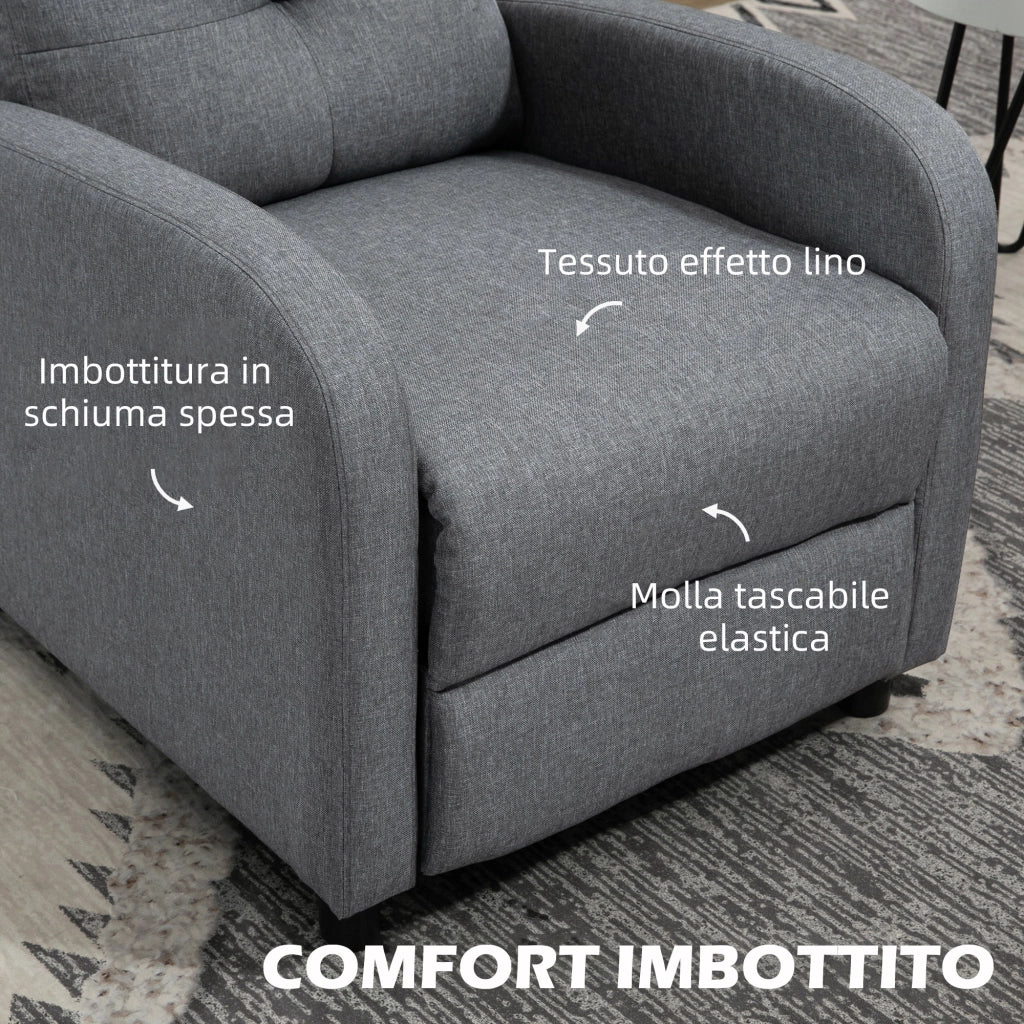 Poltrona Relax Reclinabile 155° 67x87x98 cm con Poggiapiedi in Tessuto Effetto Lino Grigio