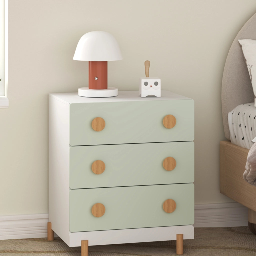 Cassettiera Vaarentaa per Cameretta con 3 Cassetti 66x55x41 cm - Bianco/Verde Menta [en.casa]