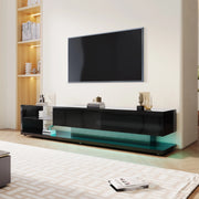 Mobile TV High Gloss Nero con 2 Cassetti; 2 Ripiani in Vetro e LED