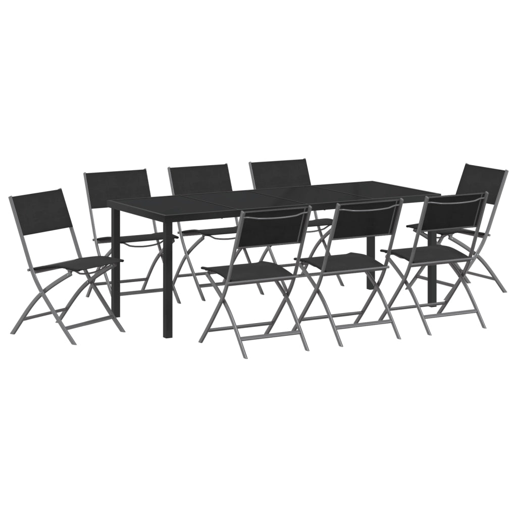 Set da Pranzo da Giardino 9 Pezzi Nero Textilene e Acciaio
