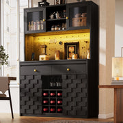 Mobile alto da cucina 120x40x178 cm con LED RGB, prese USB, MDF e acrilico nero