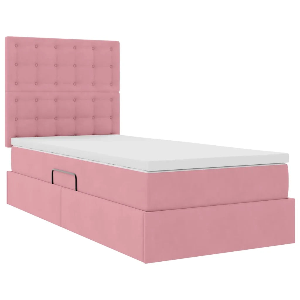 Letto con contenitore e materasso Rosa 100 x 200 cm Velluto