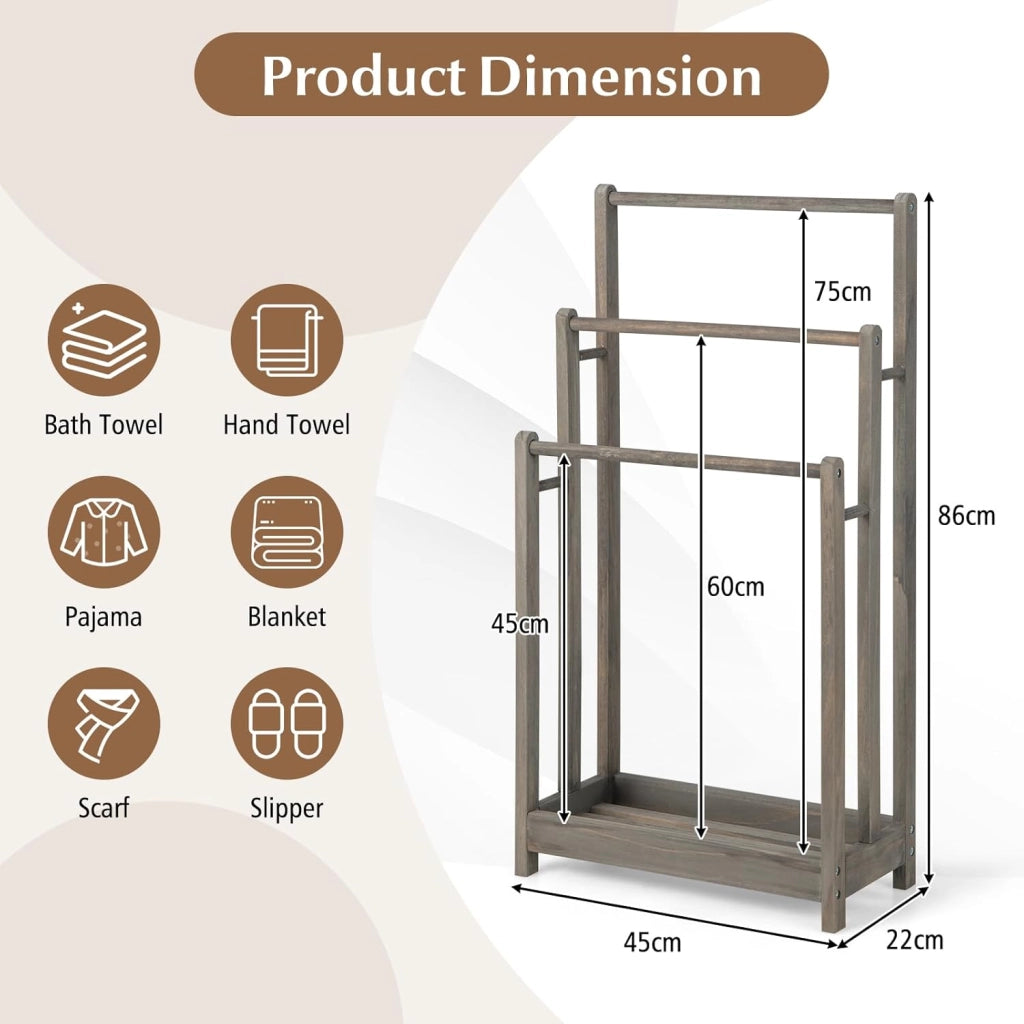 Portasciugamani in piedi con aste, porta asciugamani senza fori, 45 x 22 x 86 cm, salvaspazio per asciugamani, vestiti e coperte (grigio)