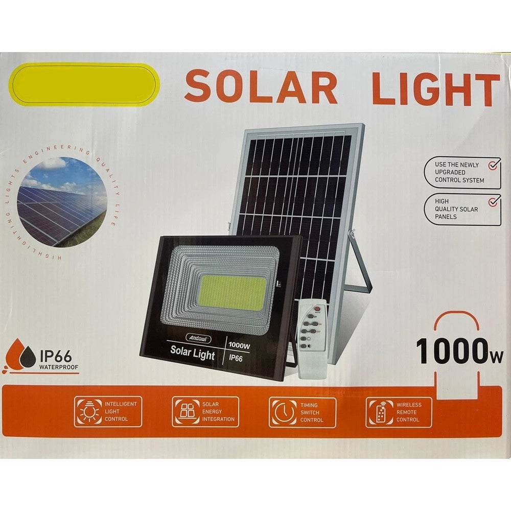 Trade Shop - Faro Led Luce Con Pannello Solare Da 1000 Watt Ip66 Waterproof Telecomando Wireless -
