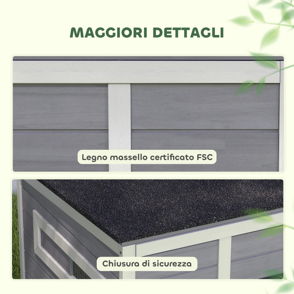 Casetta per Anatre 93x70x72 cm con Tetto Apribile Finestre e Rampa in Legno Grigio