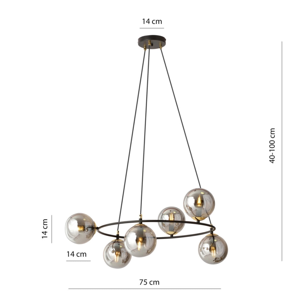 Lampadario sospeso Emibig Azura 6 luci nero grafite