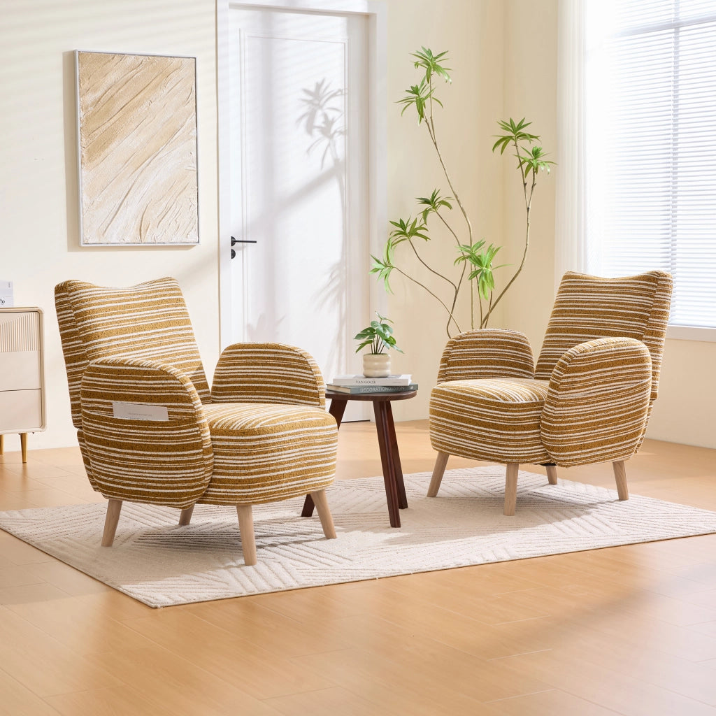 POLTRONA moderna in bouclé senape 77x81x87 cm con tasca laterale