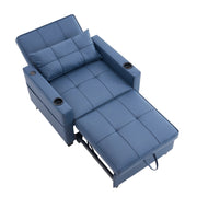 Poltrona letto 3 in 1 estraibile con schienale regolabile USB e tasca laterale in legno e metallo blu