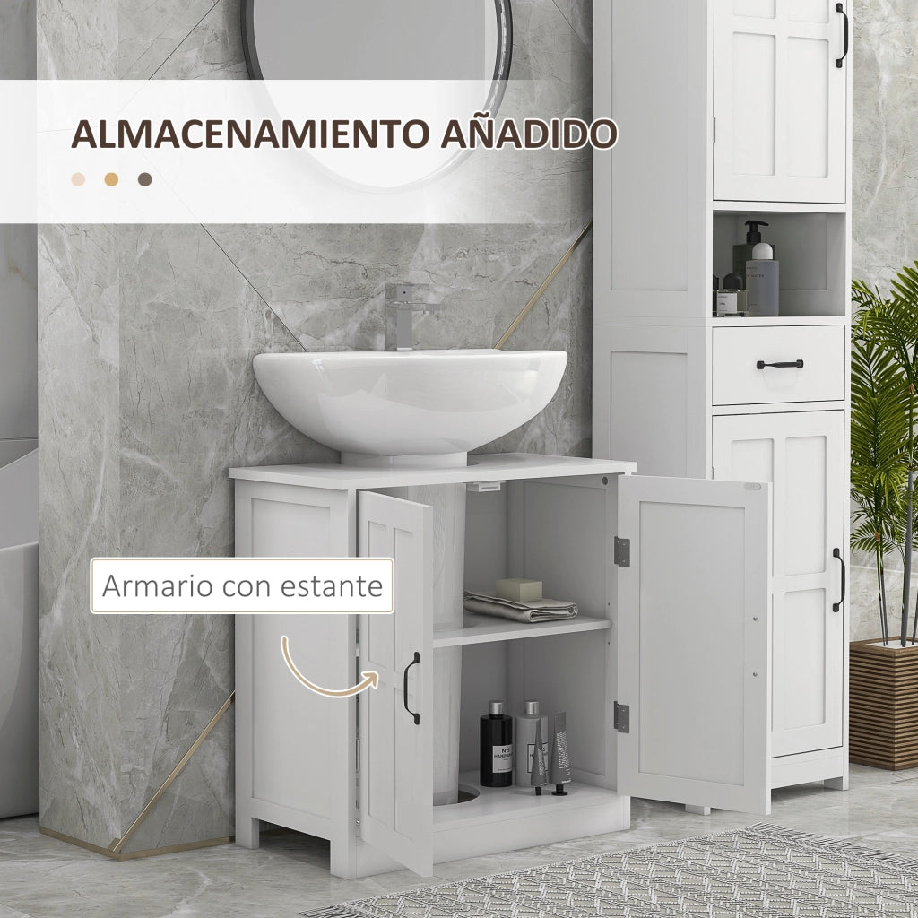 Mobiletto Bagno Sottolavabo con Anta Doppia e Ripiano Regolabile ¨C zephmum ¨C Bianco 60x30x60 cm