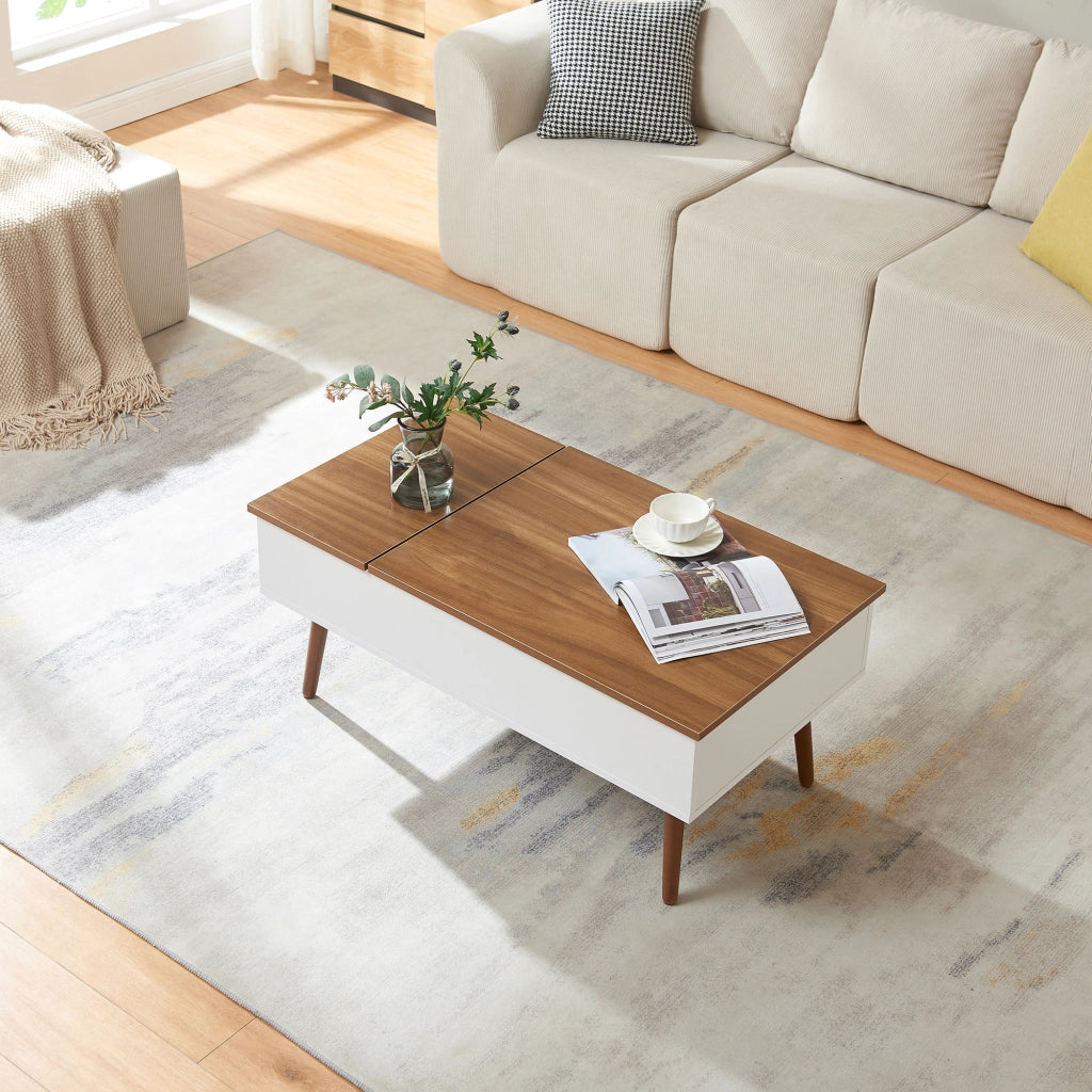 Tavolino da Salotto Flesen con Piano Sollevabile e Scomparti 92 x 52 x 41 cm - Bianco/Effetto Noce [en.casa]