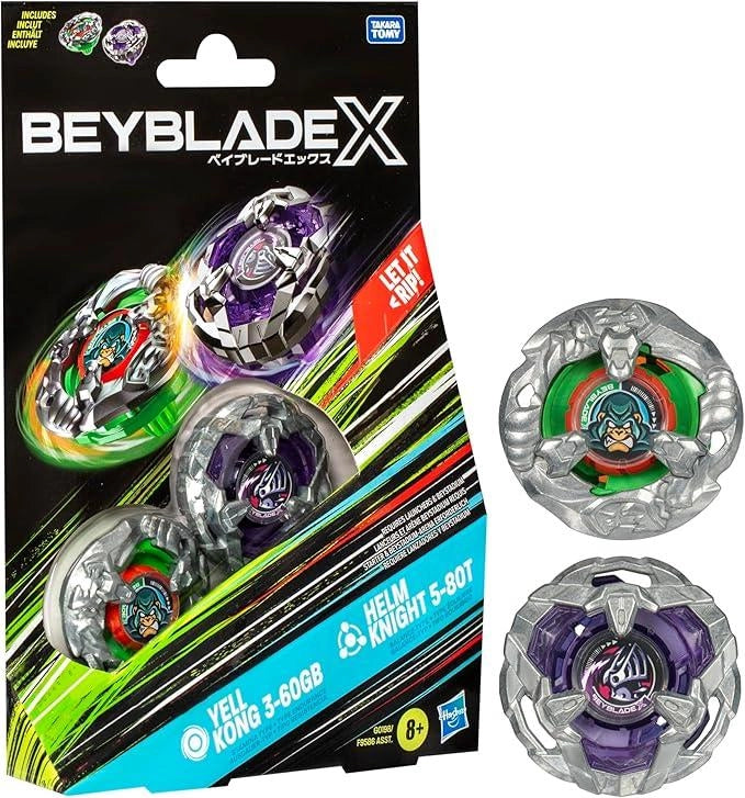 Beyblade X,Yell Kong 3-60GB,Helm Knight 5-80T,pack due beyblade,Hasbro,Eta 8+